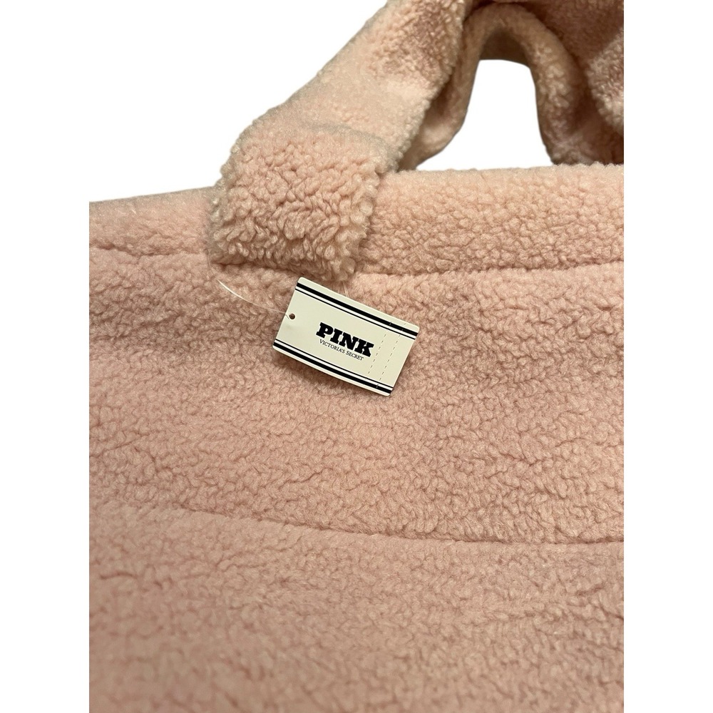 New VICTORIAS SECRET PINK BLUSH SHERPA FLEECE LOGO TOTE BAG with ZIPPER - Picture 3 of 11